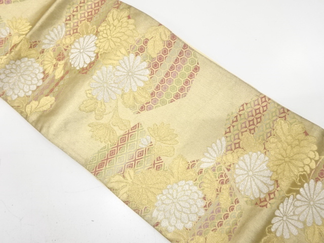JAPANESE KIMONO / ANTIQUE FUKURO OBI / SILK / WOVEN KIKU